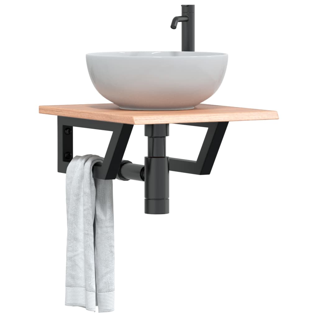 vidaXL Basin Shelf Wall Mounted Steel and Solid Wood Oak Trapezium Depth 50 cm Width 40 cm