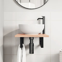 Basin Shelf Wall Mounted Steel and Solid Wood Oak Rectangular Depth 60 cm Light brown and black