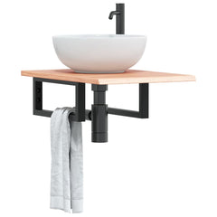 Basin Shelf Wall Mounted Steel and Solid Wood Oak Rectangular Depth 60 cm Light brown and black