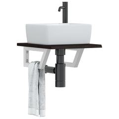 vidaXL Basin Shelf Wall Mounted Steel and Solid Wood Oak Trapezium Depth 50 cm Width 40 cm