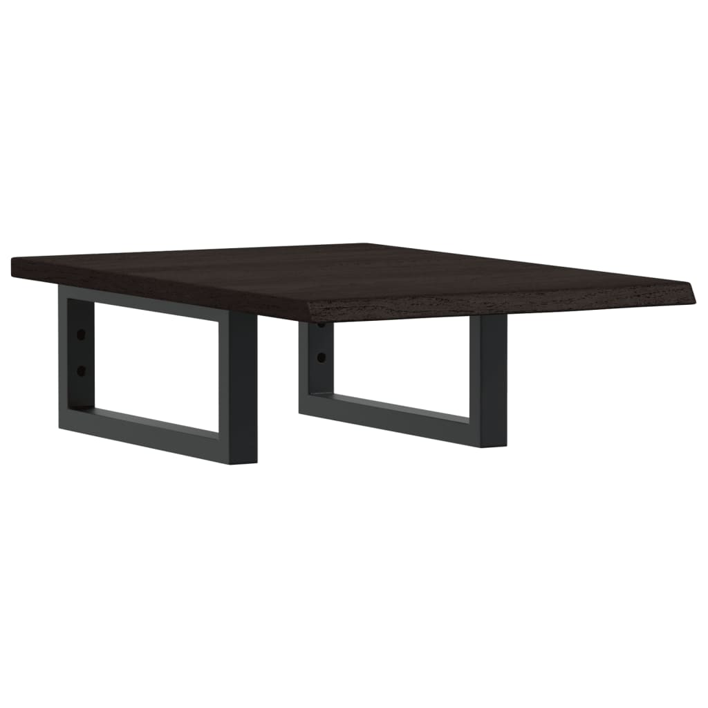 Basin Shelf Wall Mounted Steel and Solid Wood Oak Rectangular Depth 60 cm Dark brown and black