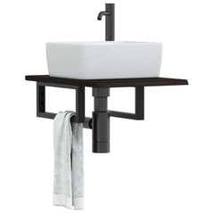 Basin Shelf Wall Mounted Steel and Solid Wood Oak Rectangular Depth 60 cm Dark brown and black