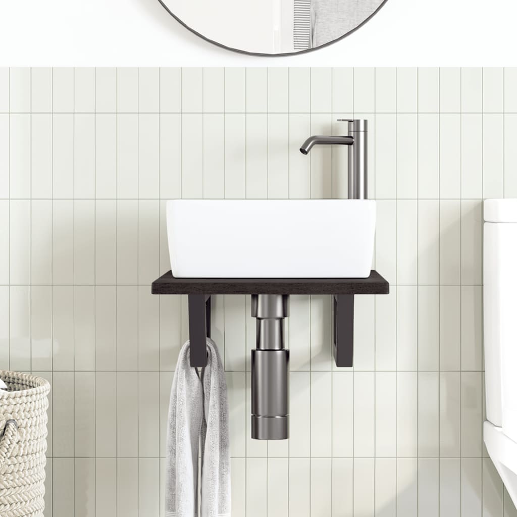 vidaXL Basin Shelf Wall Mounted Steel and Solid Wood Oak 3