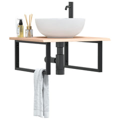 vidaXL Basin Shelf Wall Mounted Steel and Solid Wood Oak Rectangular Depth 60 cm