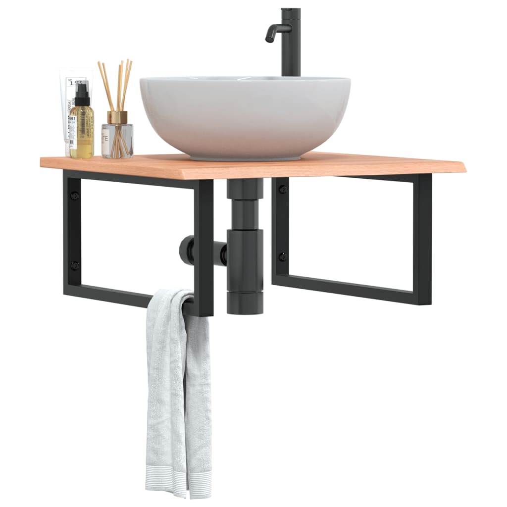 vidaXL Basin Shelf Wall Mounted Steel and Solid Wood Oak Rectangular Depth 60 cm