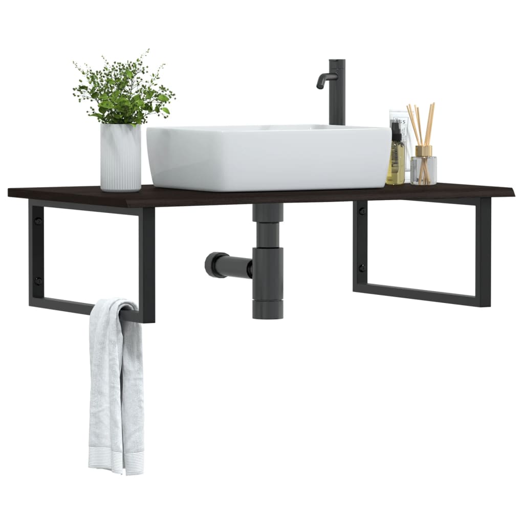 vidaXL Basin Shelf Wall Mounted Steel and Solid Wood Oak Rectangular Depth 60 cm