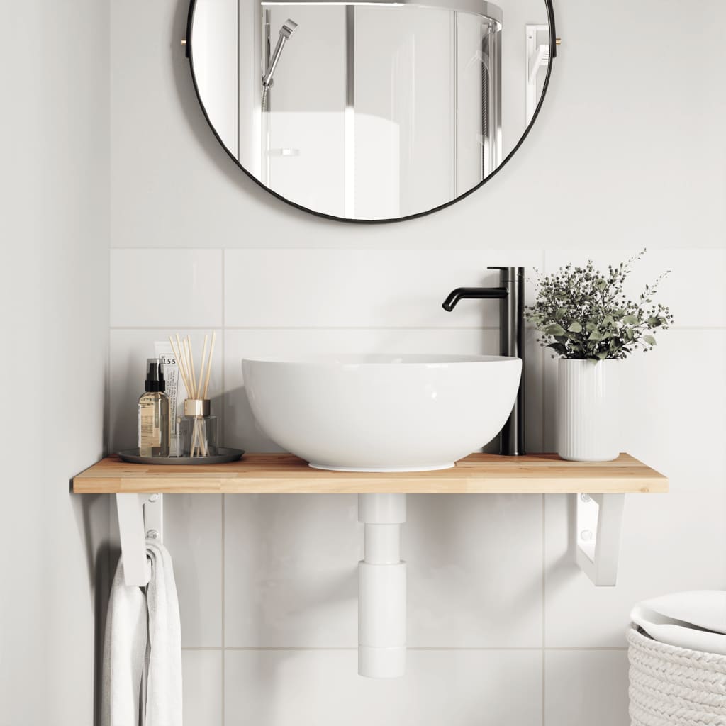 vidaXL Basin Shelf Wall Mounted Steel and Solid Wood Acacia 3