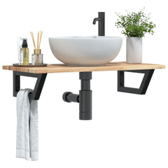 Basin Shelf Wall Mounted Steel and Solid Wood Acacia Trapezium Height 2 cm Brown and black 80 cm