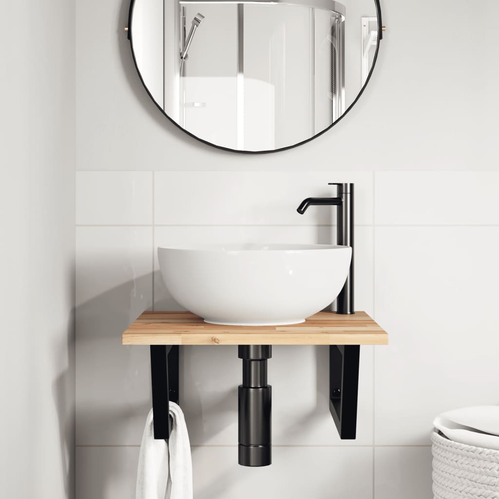 vidaXL Basin Shelf Wall Mounted Steel and Solid Wood Acacia 3