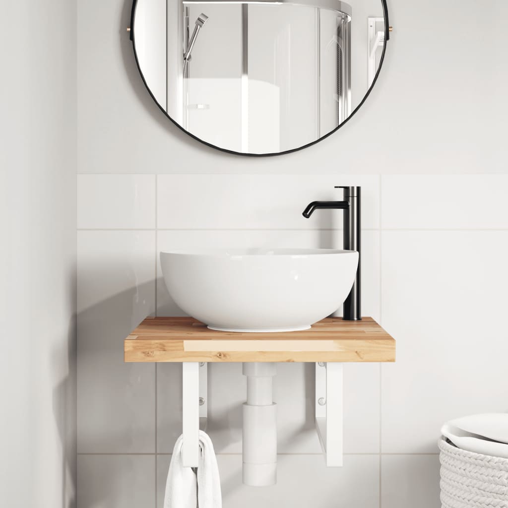 vidaXL Basin Shelf Wall Mounted Steel and Solid Wood Acacia 3