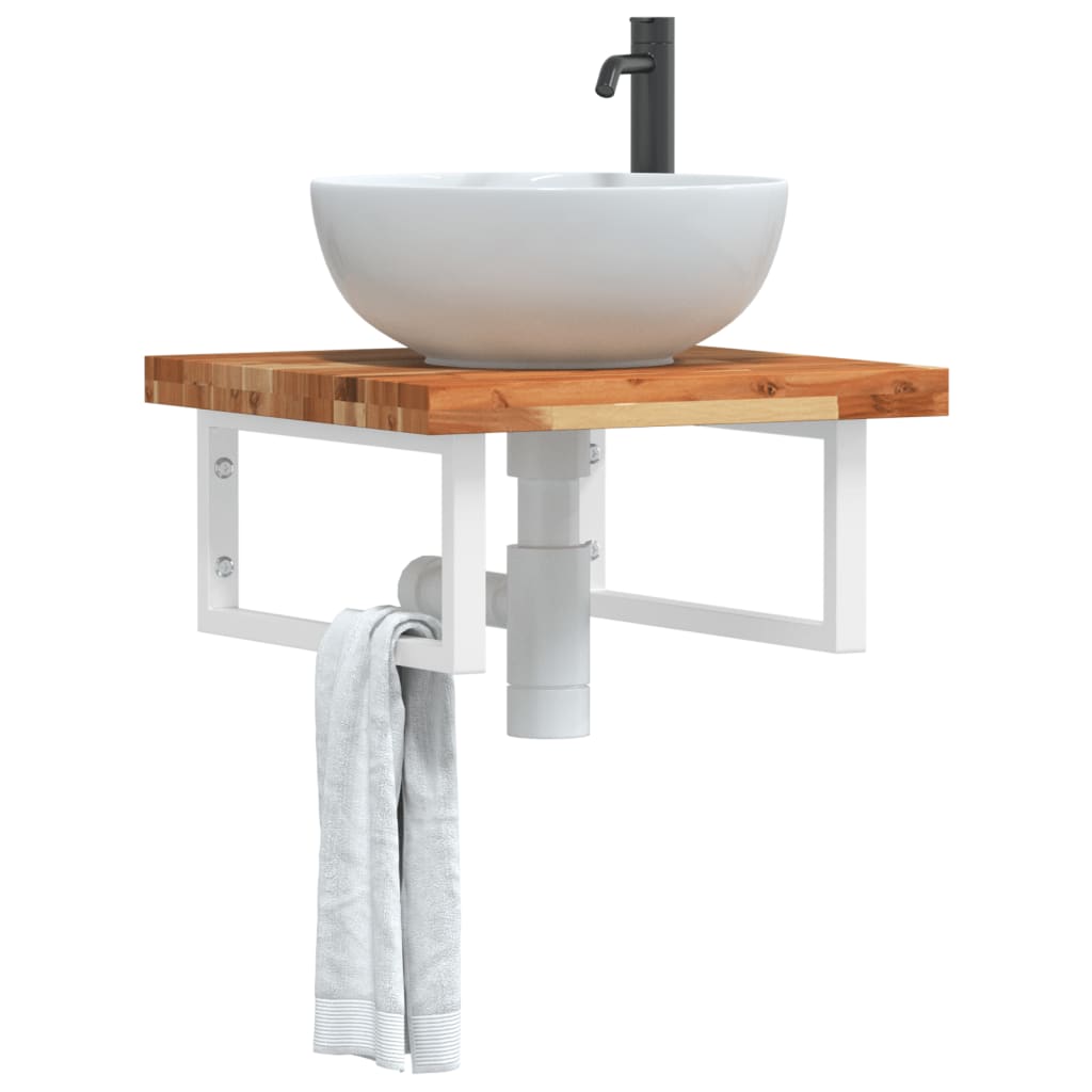 vidaXL Basin Shelf Wall Mounted Steel and Solid Wood Acacia 1