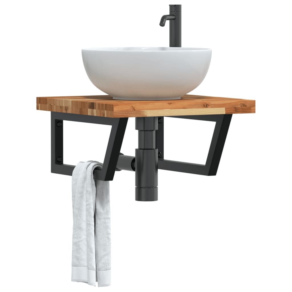 vidaXL Basin Shelf Wall Mounted Steel and Solid Wood Acacia 1