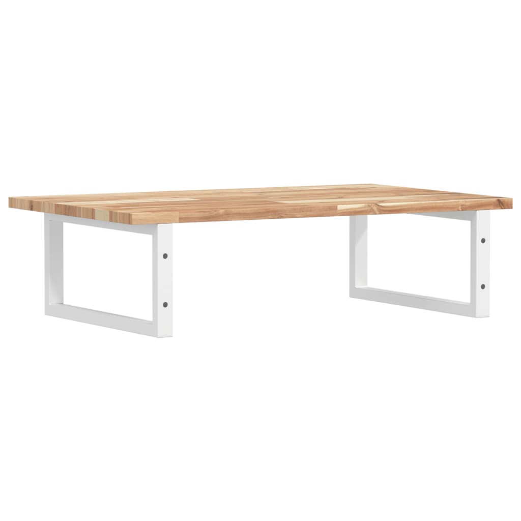Basin Shelf Wall Mounted Steel and Solid Wood Acacia Rectangular Depth 50 cm Height 2 cm Brown and White 60 cm