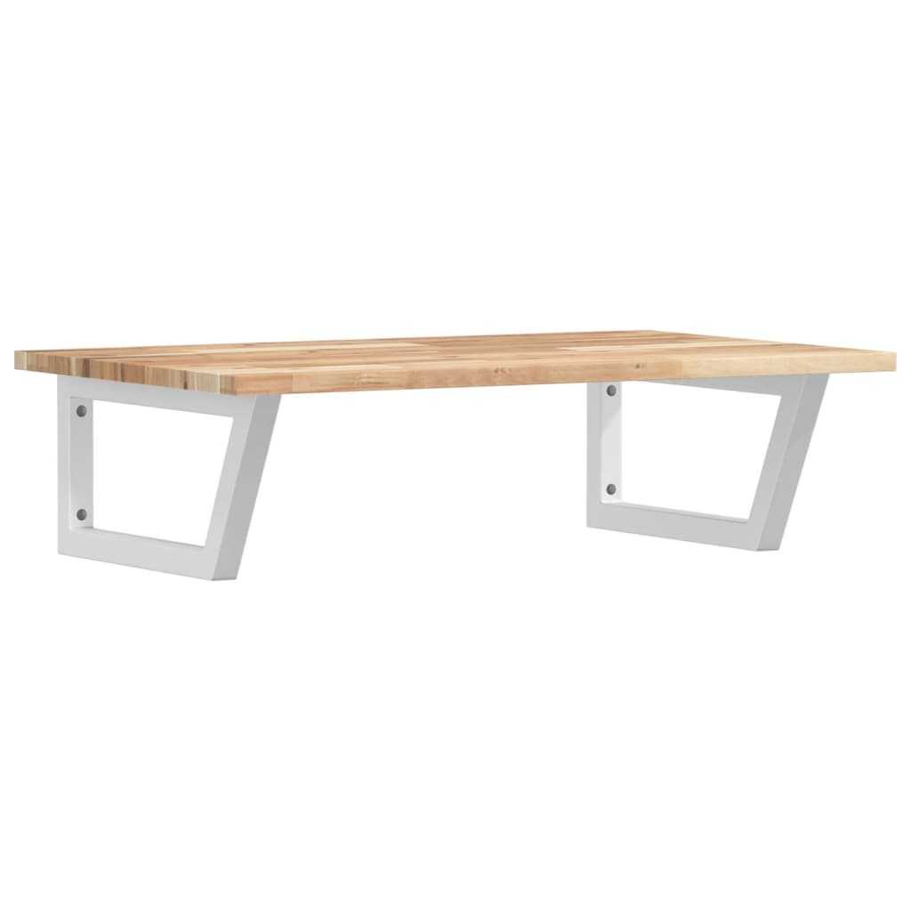 Basin Shelf Wall Mounted Steel and Solid Wood Acacia Trapezium Depth 50 cm Height 2 cm Brown and White 60 cm