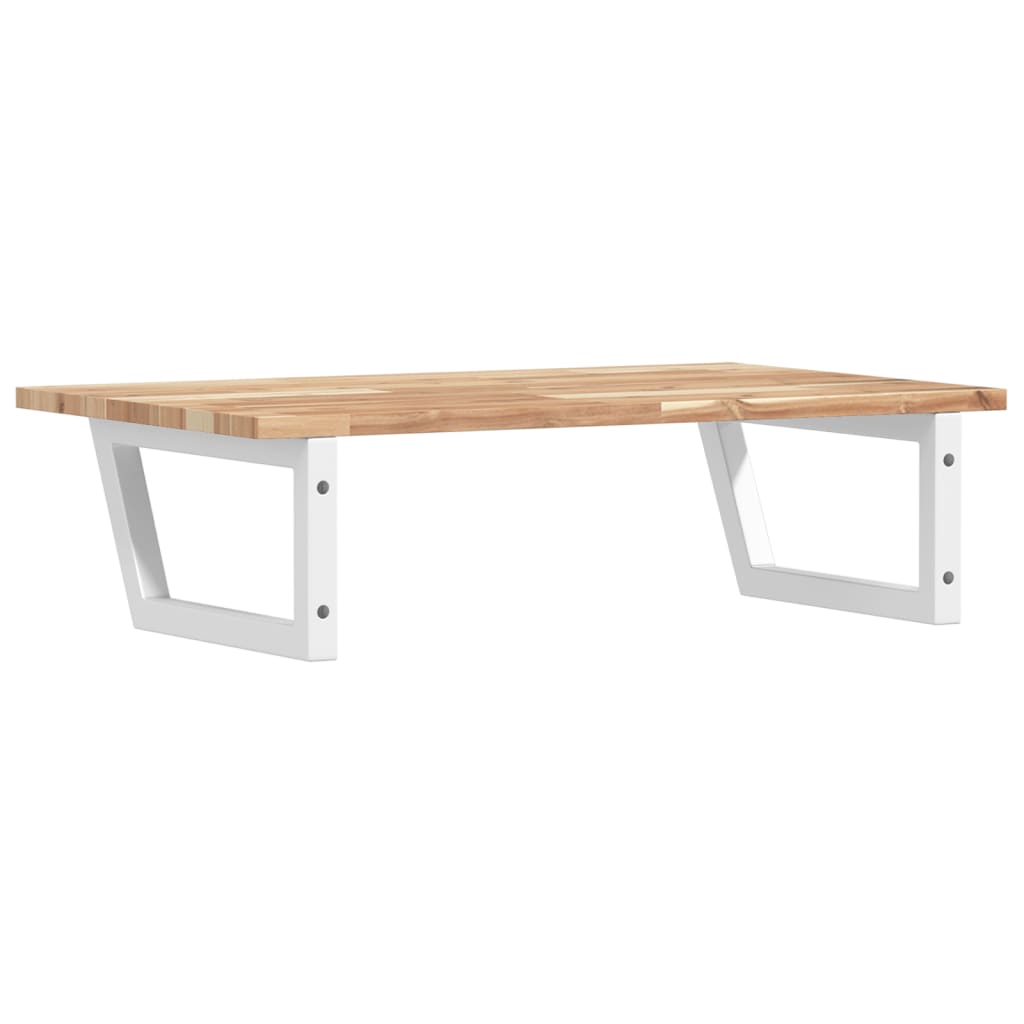 Basin Shelf Wall Mounted Steel and Solid Wood Acacia Trapezium Depth 50 cm Height 2 cm Brown and White 60 cm