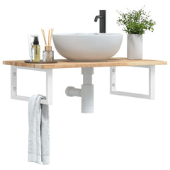 Basin Shelf Wall Mounted Steel and Solid Wood Acacia Rectangular Depth 50 cm Height 2 cm Brown and White 100 cm