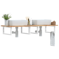 Basin Shelf Wall Mounted Steel and Solid Wood Acacia Rectangular Depth 50 cm Height 2 cm Brown and White 120 cm