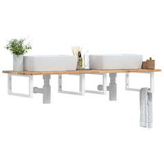 Basin Shelf Wall Mounted Steel Solid Wood Acacia Rectangular Depth Height Brown White