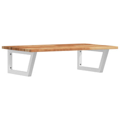 Basin Shelf Wall Mounted Steel and Solid Wood Acacia Trapezium Depth 50 cm Height 2 cm Dark Brown and White 60 cm