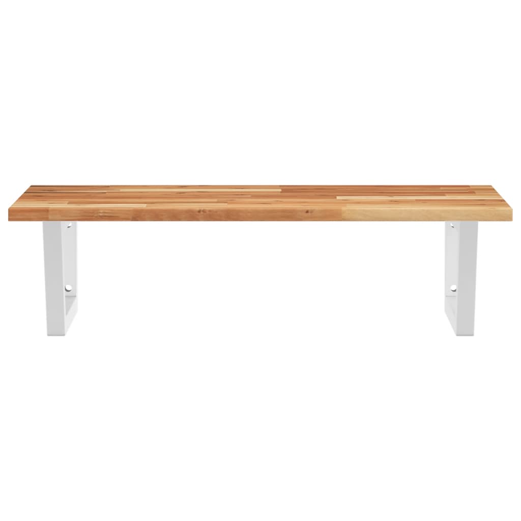 Basin Shelf Wall Mounted Steel and Solid Wood Acacia Trapezium Depth 50 cm Height 2 cm Dark Brown and White 60 cm