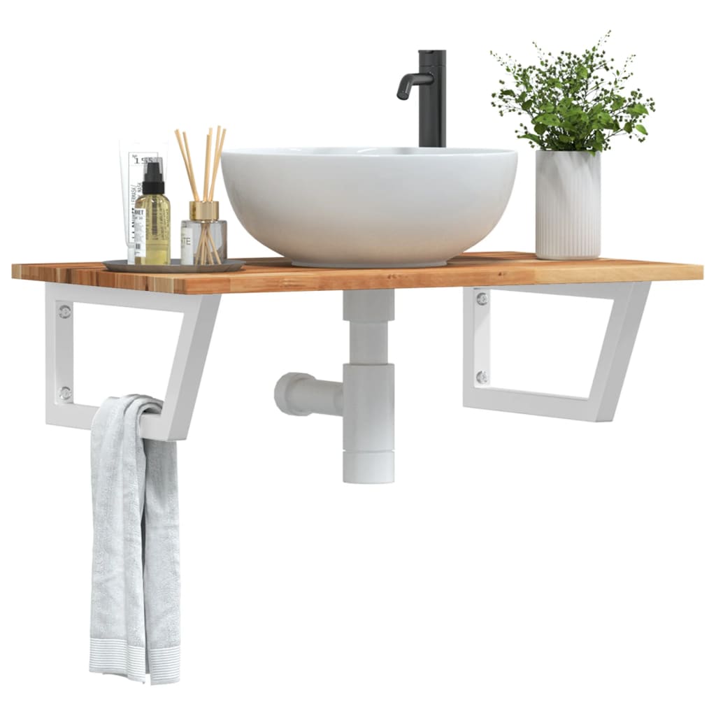 Basin Shelf Wall Mounted Steel Solid Wood Acacia Trapezium Depth Height Dark Brown White