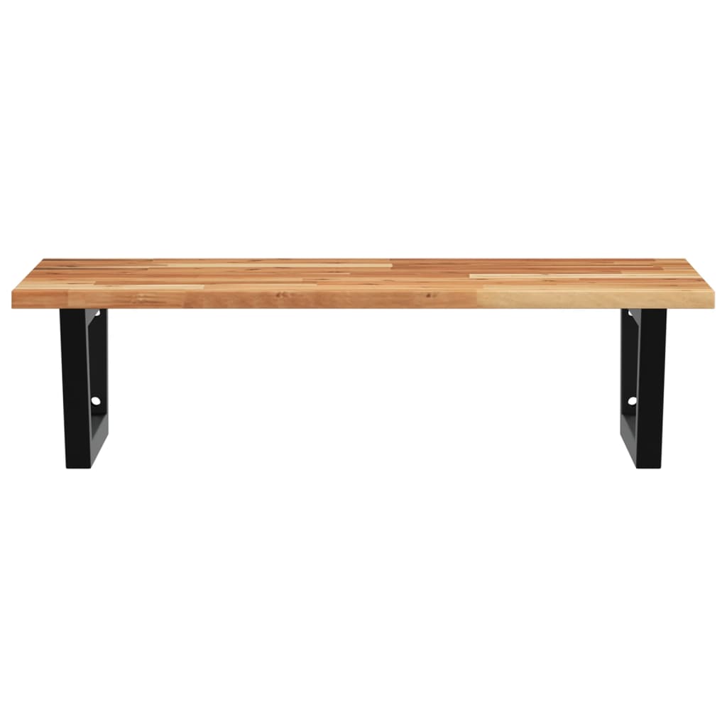 Basin Shelf Wall Mounted Steel and Solid Wood Acacia Trapezium Depth 50 cm Height 2 cm Dark Brown and Black 60 cm