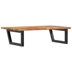 Basin Shelf Wall Mounted Steel and Solid Wood Acacia Trapezium Depth 50 cm Height 2 cm Dark Brown and Black 60 cm