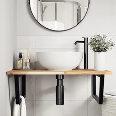 Basin Shelf Wall Mounted Steel and Solid Wood Acacia Trapezium Depth 60 cm Brown and black 80 cm 2 cm