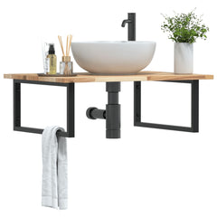 Basin Shelf Wall Mounted Steel and Solid Wood Acacia Rectangular Depth 60 cm Brown and black 100 cm 2 cm