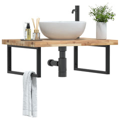 Basin Shelf Wall Mounted Steel and Solid Wood Acacia Rectangular Depth 60 cm Brown and black 80 cm 4 cm