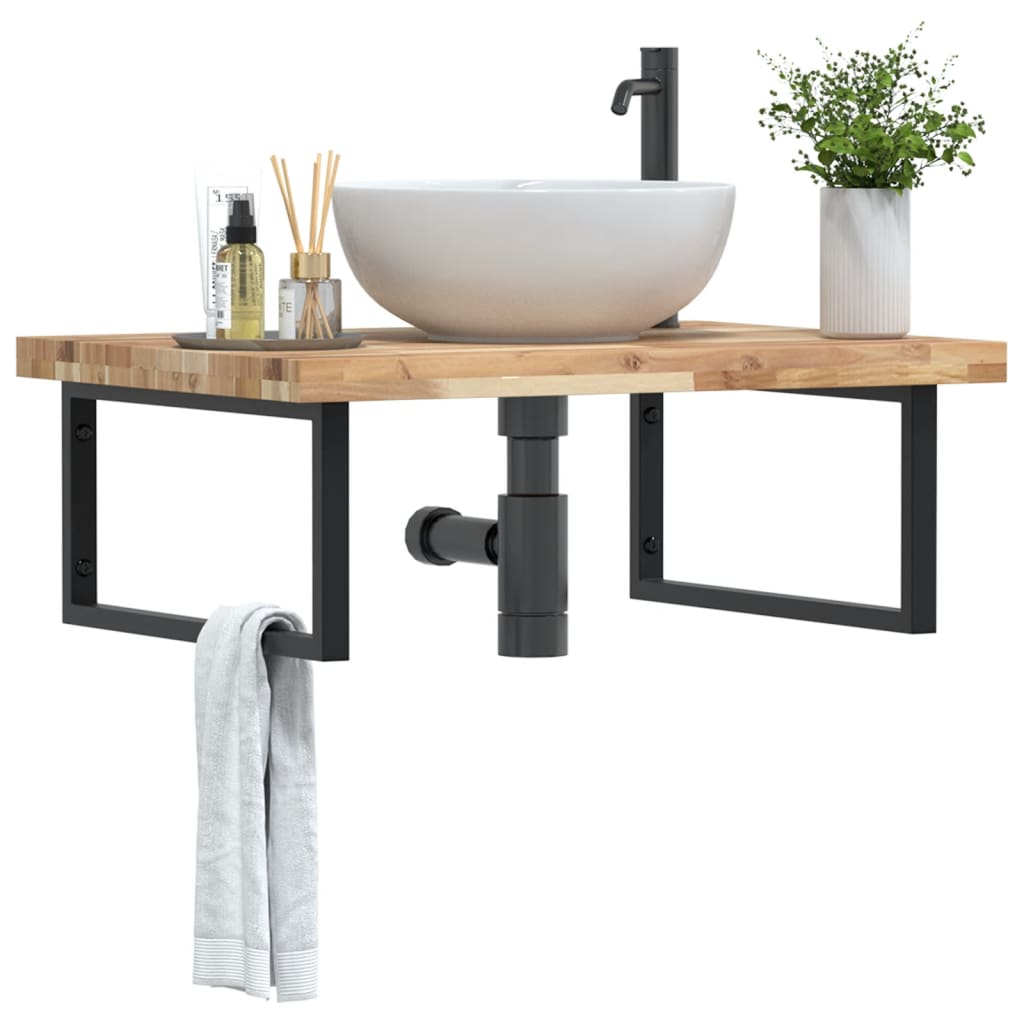 Basin Shelf Wall Mounted Steel and Solid Wood Acacia Rectangular Depth 60 cm Brown and black 100 cm 4 cm