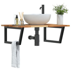 Basin Shelf Wall Mounted Steel and Solid Wood Acacia Trapezium Depth 60 cm Dark brown and black 80 cm 2 cm