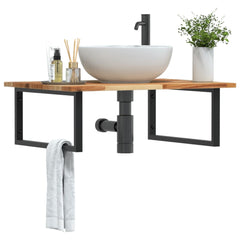 Basin Shelf Wall Mounted Steel and Solid Wood Acacia Rectangular Depth 60 cm Dark brown and black 100 cm 2 cm