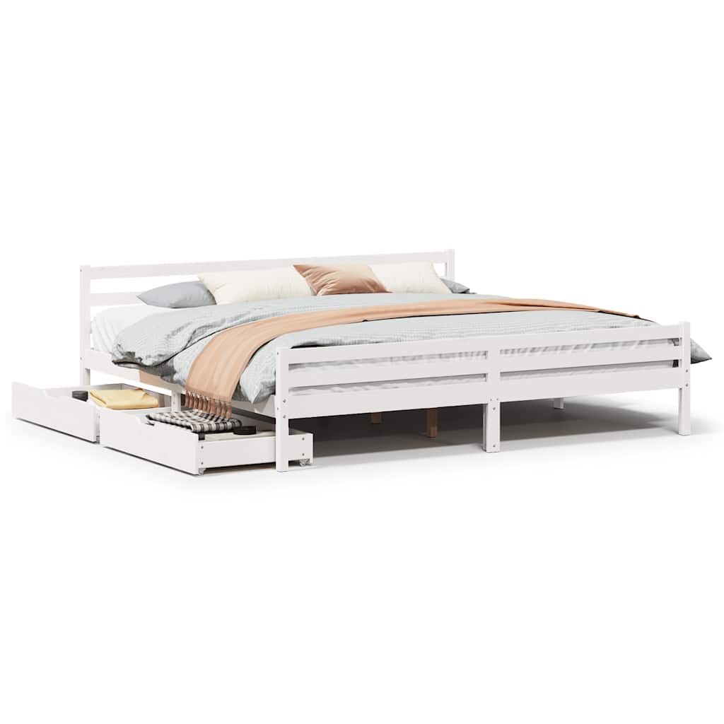 vidaXL Bed Frame without Mattress White 200x200 cm Solid Wood Pine 2