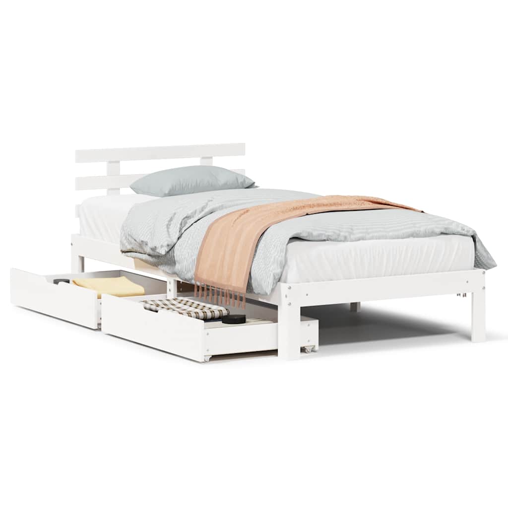 vidaXL Bed Frame with Drawers without Mattress White90x200 cm 2