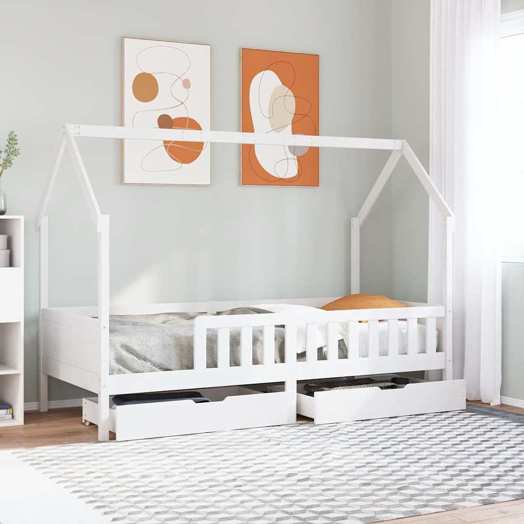 Kids Bed Frame with Drawers without Mattress White 90 cm 200 cm