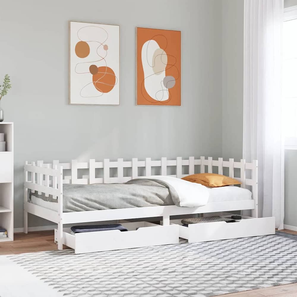 Daybed with Drawers without Mattress White Solid Wood 90 cm 200 cm
