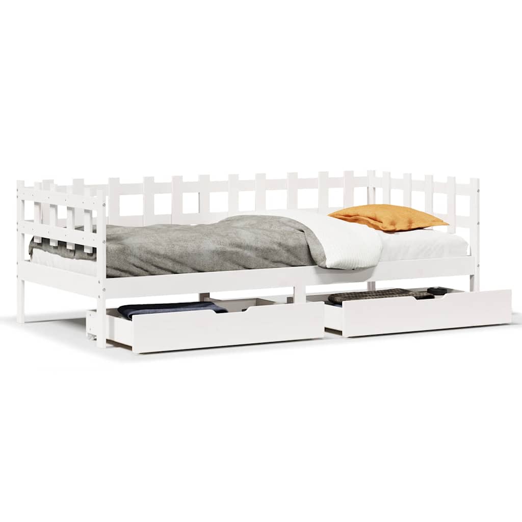 Daybed with Drawers without Mattress White Solid Wood 90 cm 190 cm