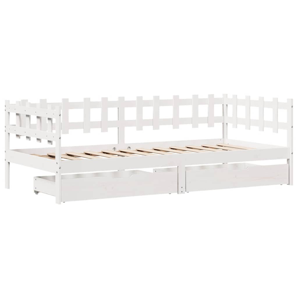 Daybed with Drawers without Mattress White Solid Wood 90 cm 190 cm