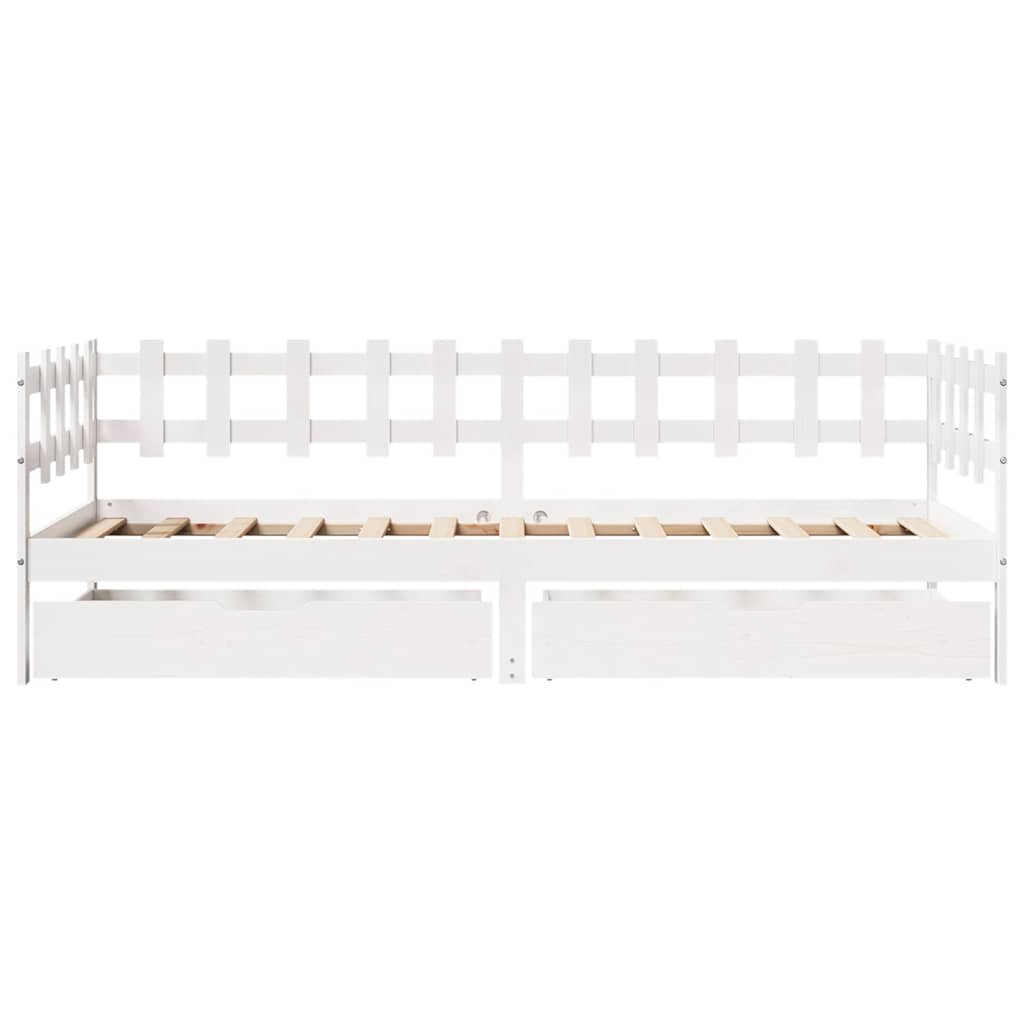 Daybed with Drawers without Mattress White Solid Wood 90 cm 190 cm