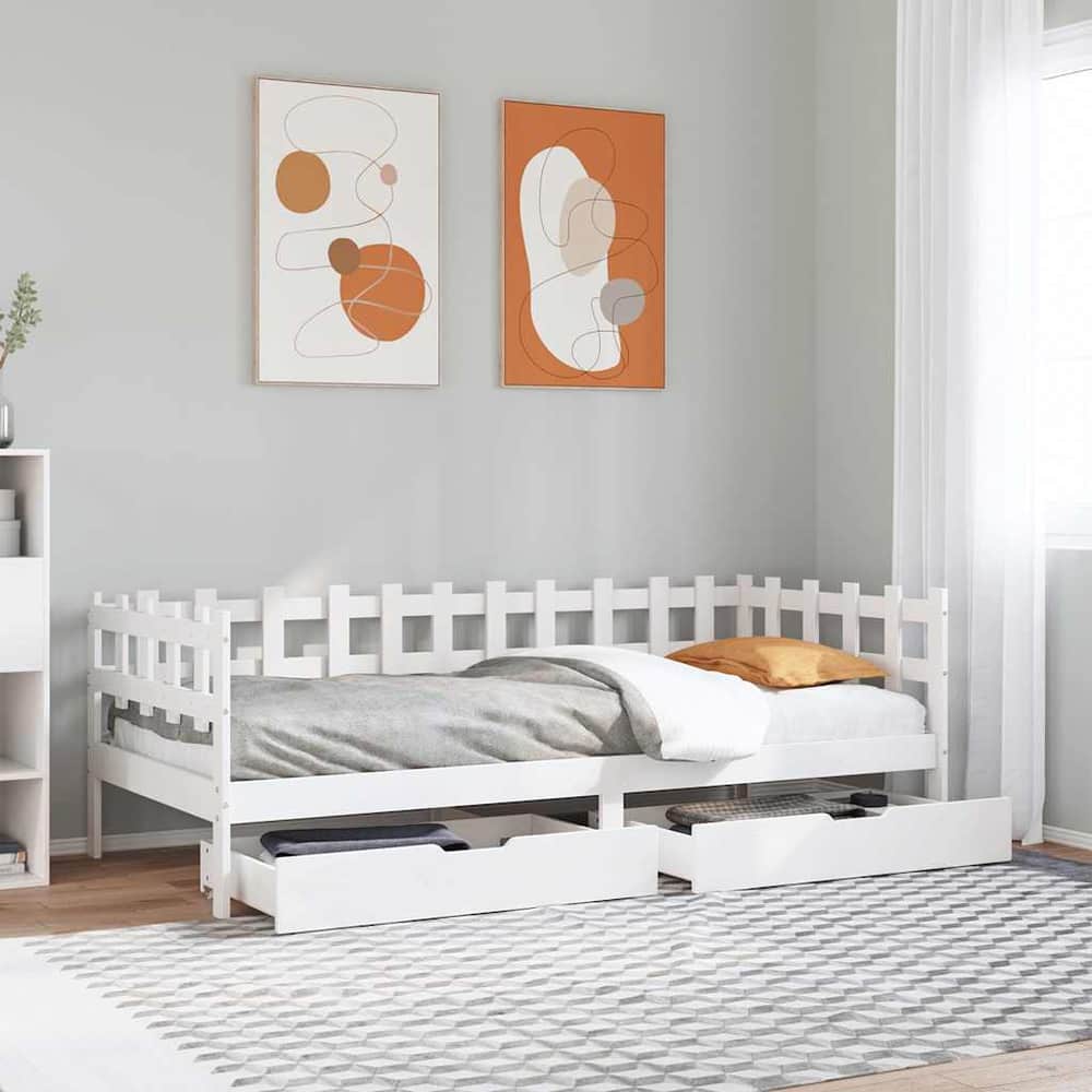 Daybed with Drawers without Mattress White Solid Wood 90 cm 190 cm