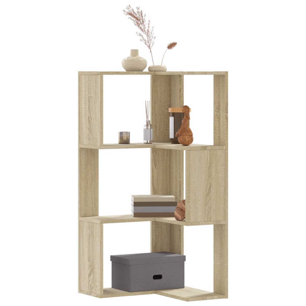 Corner Bookcase 3-Tier Engineered Wood in Sonoma Oak