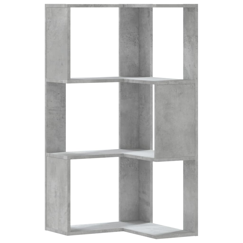 vidaXL Corner Bookcase 3-Tier Concrete Grey 50x50x102 cm Engineered Wood 2