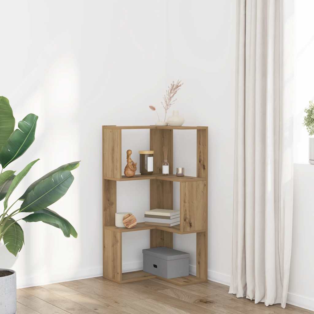 vidaXL Corner Bookcase 3-Tier Artisian Oak 50x50x102 cm Engineered Wood 1
