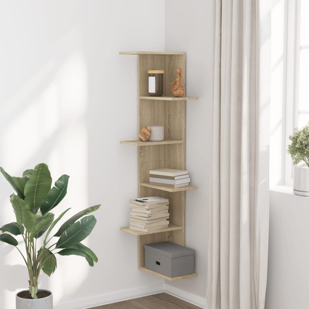 vidaXL Wall Corner Shelf Sonoma Oak 36.5x36.5x140 cm Engineered Wood 3