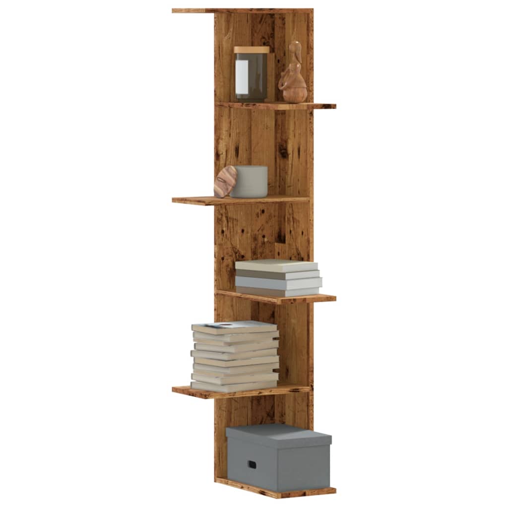 vidaXL Wall Corner Shelf Old Wood 36.5x36.5x140 cm Engineered Wood 1