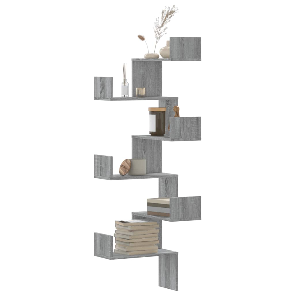 vidaXL Wall Corner Shelf Grey Sonoma 45x45x147 cm Engineered Wood 1