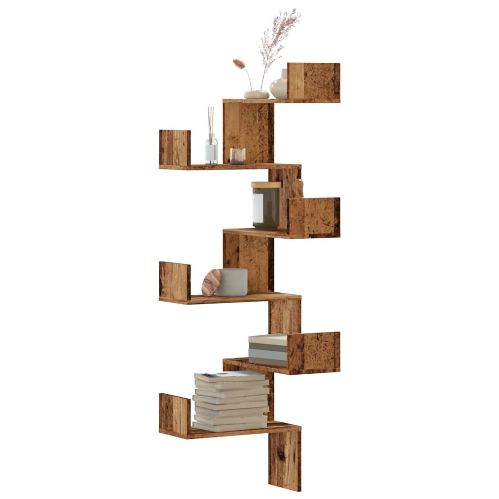 Wall Corner Shelf Engineered Wood in Old Wood