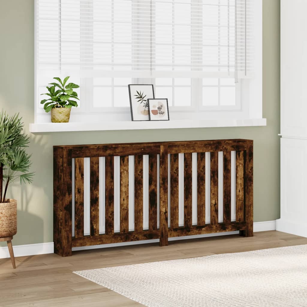 Radiator Cover 175x20x82 cm Engineered Wood Vertical Slats Smoked oak