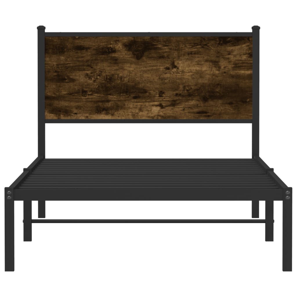 Metal Bed Frame without Mattress Smoked Oak Length 190 cm with Headboard 100 cm